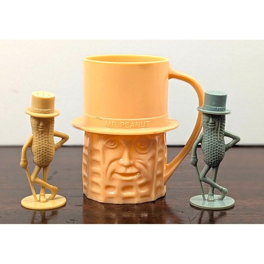 Vintage Mr Peanut Top Hat Mug Made USA and Salt & Pepper Shakers Planters Nuts